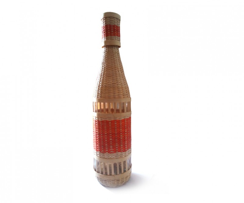Handcrafted Weaved Bottle with Bamboo Slivers for Table Decor